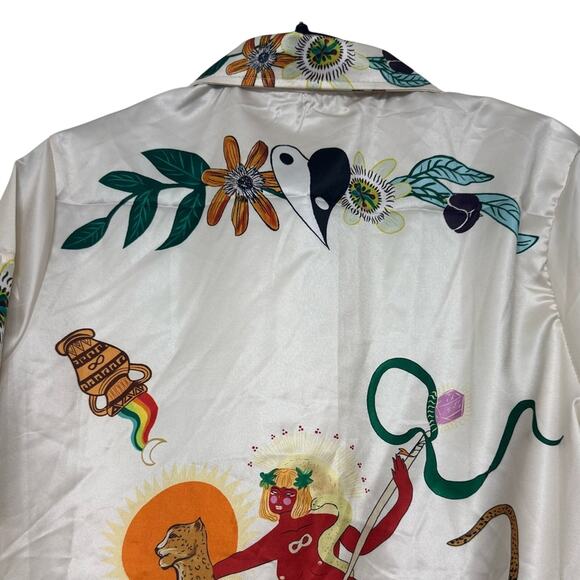 Womens Art Shirt Surreal Print Button-Up Cheetah Rider Snake Yin Yang Size Small - Picture 7 of 9